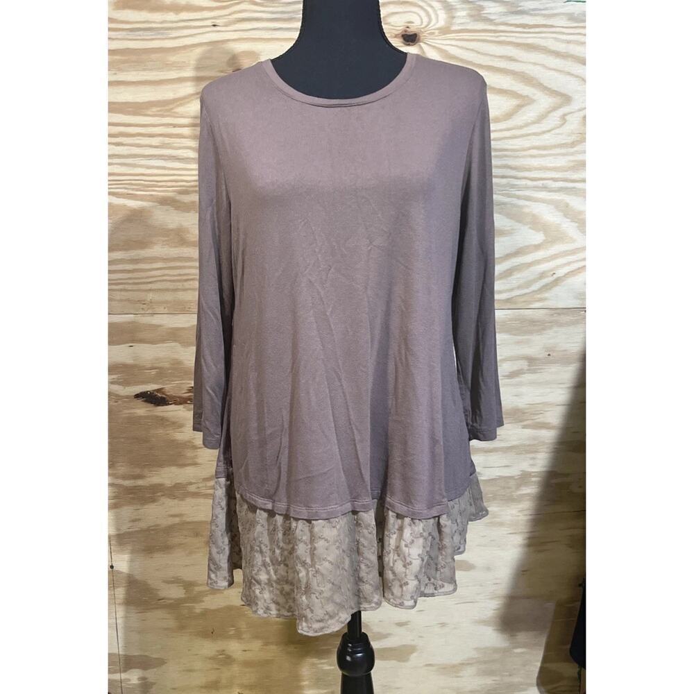 Logo By Lori Goldstein Stretch Tunic Blouse Size Medium Goblin Earthy Lace